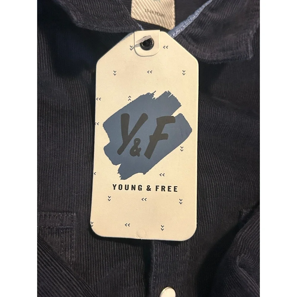 Young & Free Boys Navy Blue Long Sleeve Button Down Shirt Size 13-14Y NWT 1511